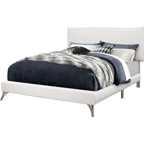 Queen Bed in White Leather-Look on Chrome Legs